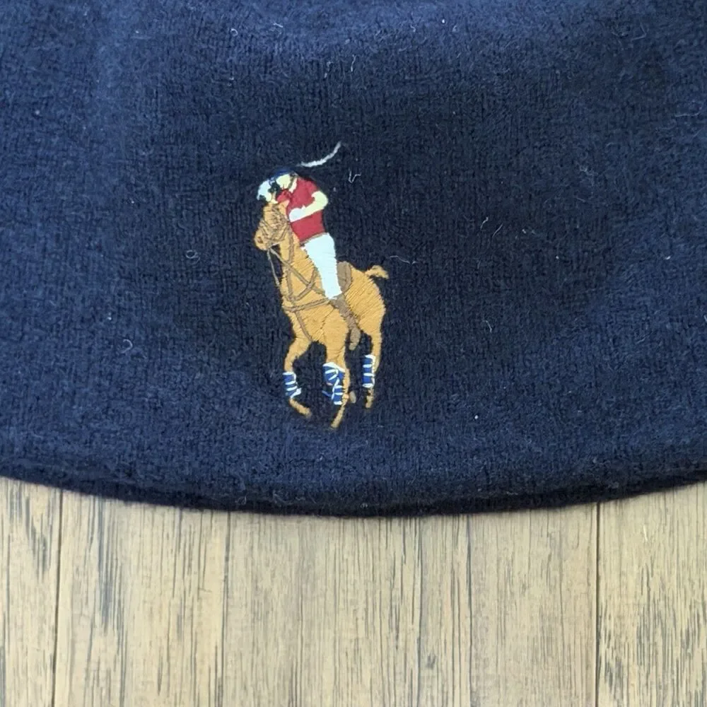 Ralph Lauren Polo Beanie Hat Navy Blue Merino Wool